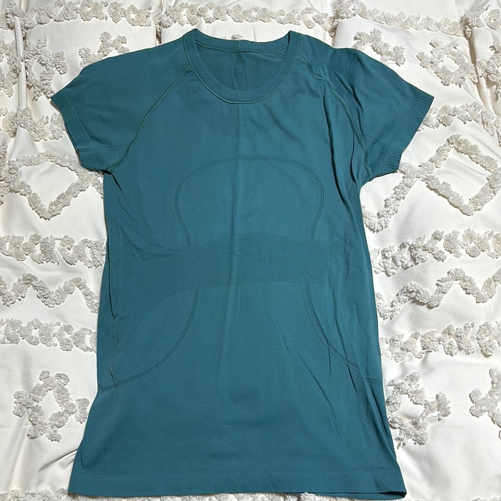 Blue and Green Crew Neck Short Sleeve Fitted T-Shirt